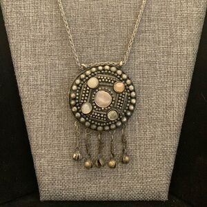 ♥️ Sale 3for$15! Boho Brutalist Style Pendant silver tone chain 19” (LOOK READ)